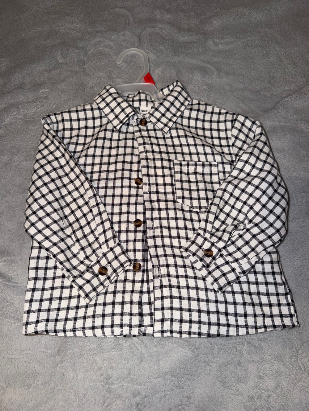 Kids White & Black Check Button-Up Shirt